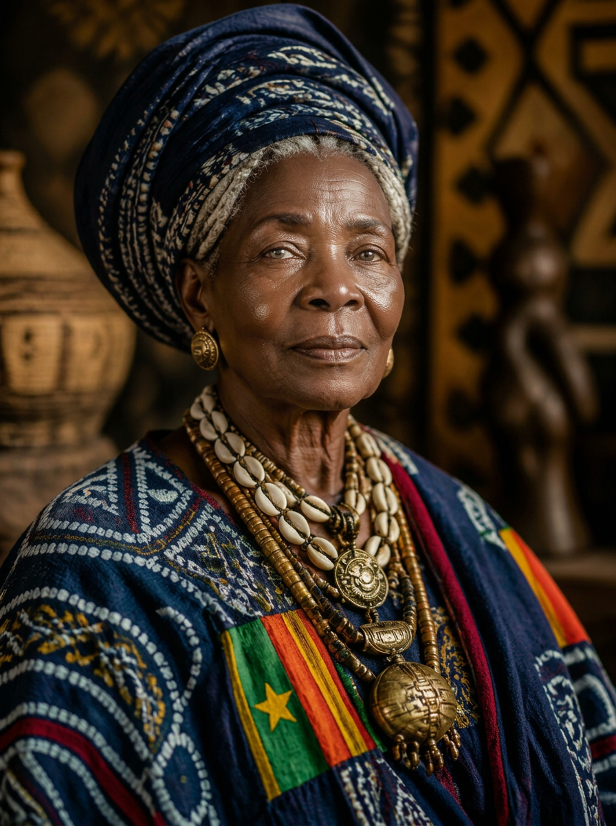 Mama MAMA CAMEROUN — gardienne du savoir, vêtue aux couleurs du Cameroun