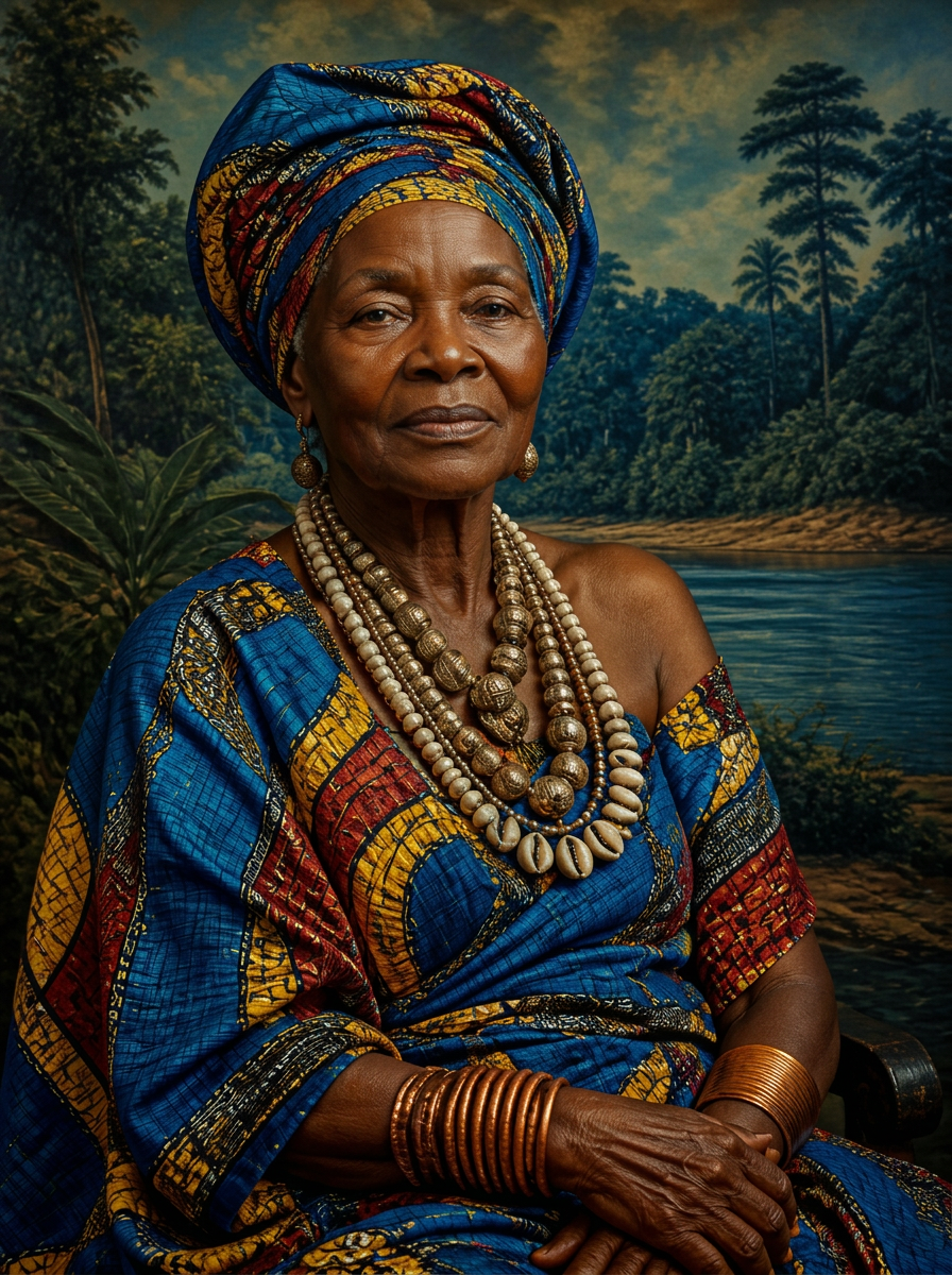 Mama MAMA CONGO — gardienne du savoir, vêtue aux couleurs du RDC — Kinshasa