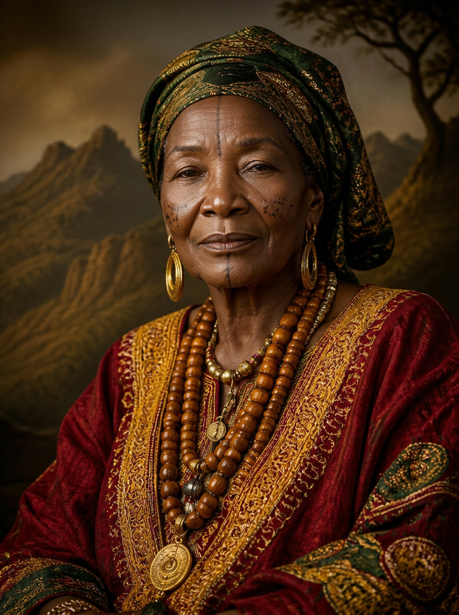 Mama MAMA GUINÉE — gardienne du savoir, vêtue aux couleurs du Guinée Conakry