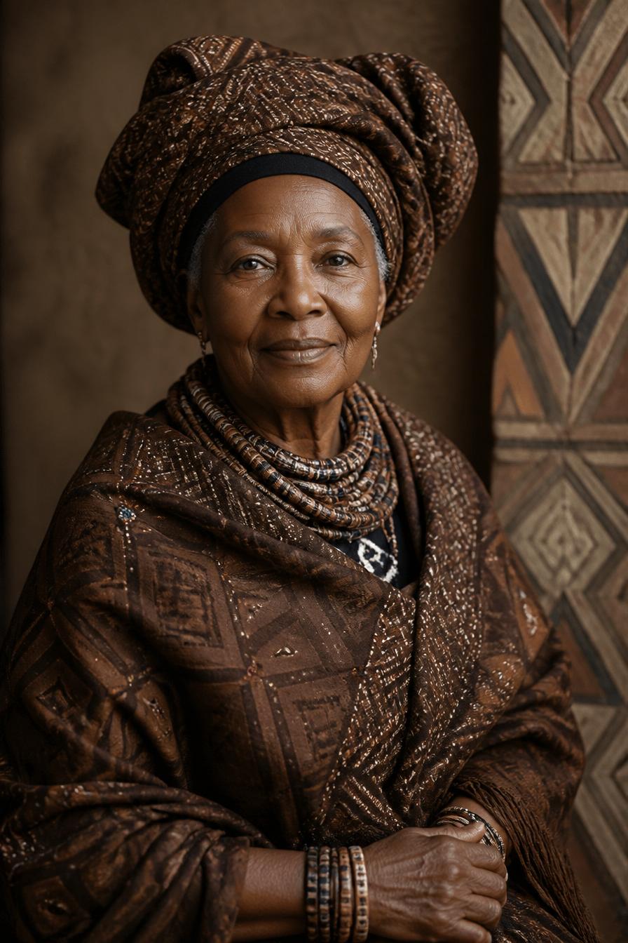 Mama MAMA NAMIBIA — gardienne du savoir, vêtue aux couleurs du Namibie