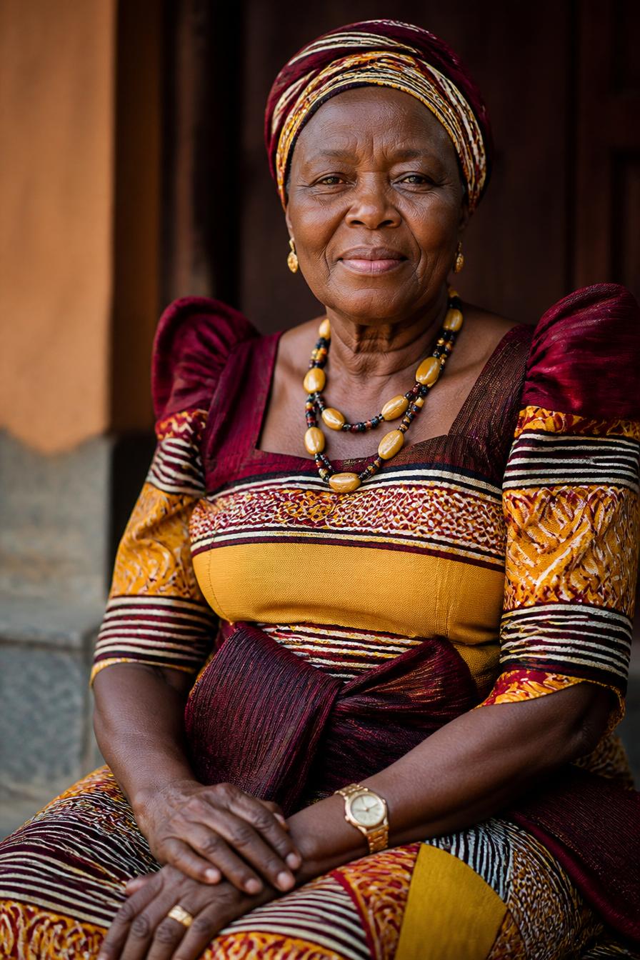 Mama MAMA OUGANDA — gardienne du savoir, vêtue aux couleurs du Ouganda